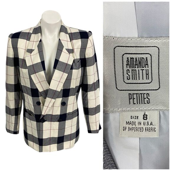 Amanda Smith Blazer Womens 8P Plaid Blue Jacket Office Corpcore Career Boardroom - Picture 1 of 16